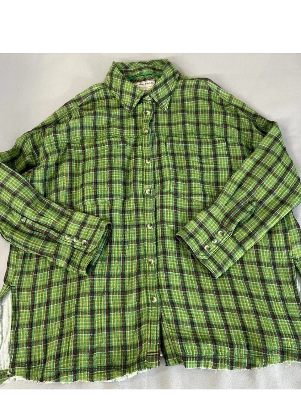Free People NWOT Cardiff Plaid Top in Green Combo sz SML - Picture 5 of 10